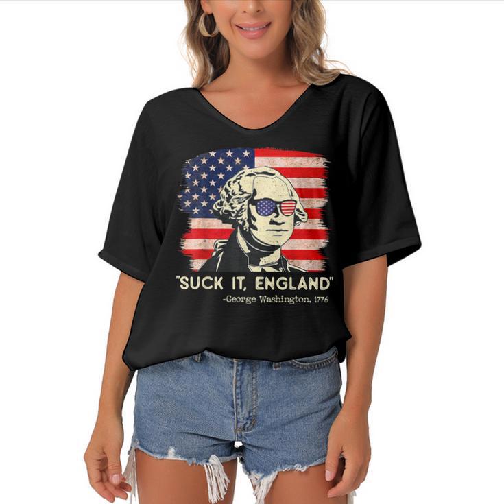 Suck It England Funny 4Th Of July Funny George Washington  Women's Bat Sleeves V-Neck Blouse