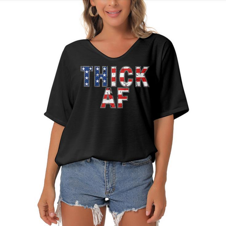 Thick Af Funny Cute Workout Fitness Gym Distressed Grunge  Women's Bat Sleeves V-Neck Blouse
