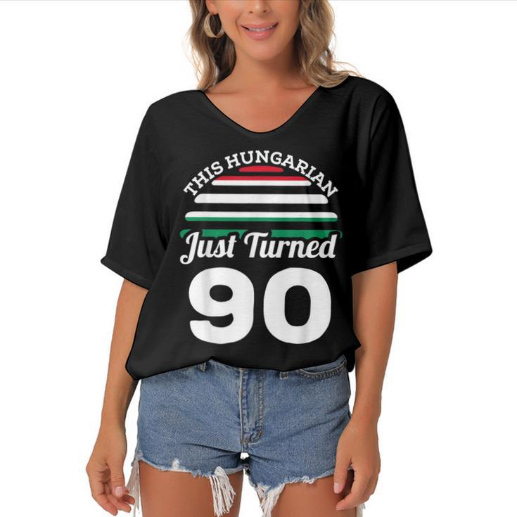 This Hungarian Just Turned 90 Hungary 90Th Birthday Gag Gift  Women's Bat Sleeves V-Neck Blouse