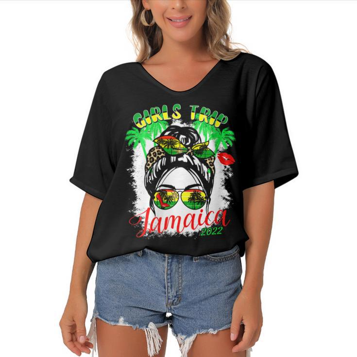 Womens Girls Trip Jamaica 2022 For Womens Weekend Birthday Party  Women's Bat Sleeves V-Neck Blouse