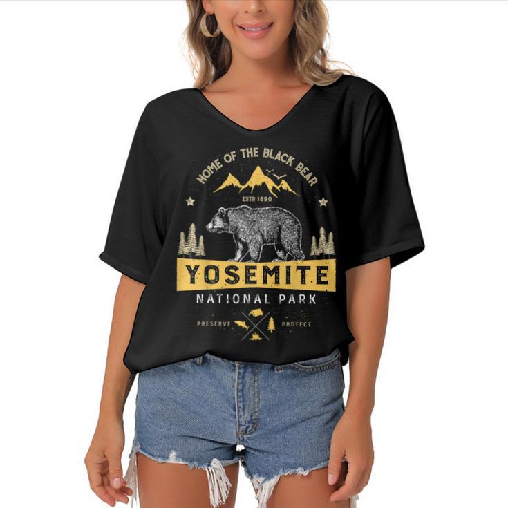 Yosemite National Park T  California Bear Vintage Gifts Women's Bat Sleeves V-Neck Blouse