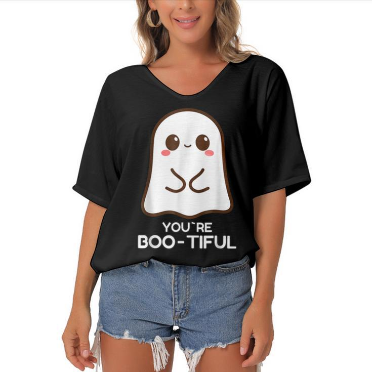 You Are Boo-Tiful – Halloween Trick Or Treat Ghost  Women's Bat Sleeves V-Neck Blouse