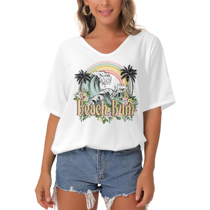 Vintage Retro Beach Bum Tropical Summer Vacation Gifts  Women's Bat Sleeves V-Neck Blouse