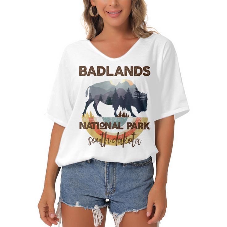 Badlands National Park Vintage South Dakota Yellowstone Gift  Women's Bat Sleeves V-Neck Blouse