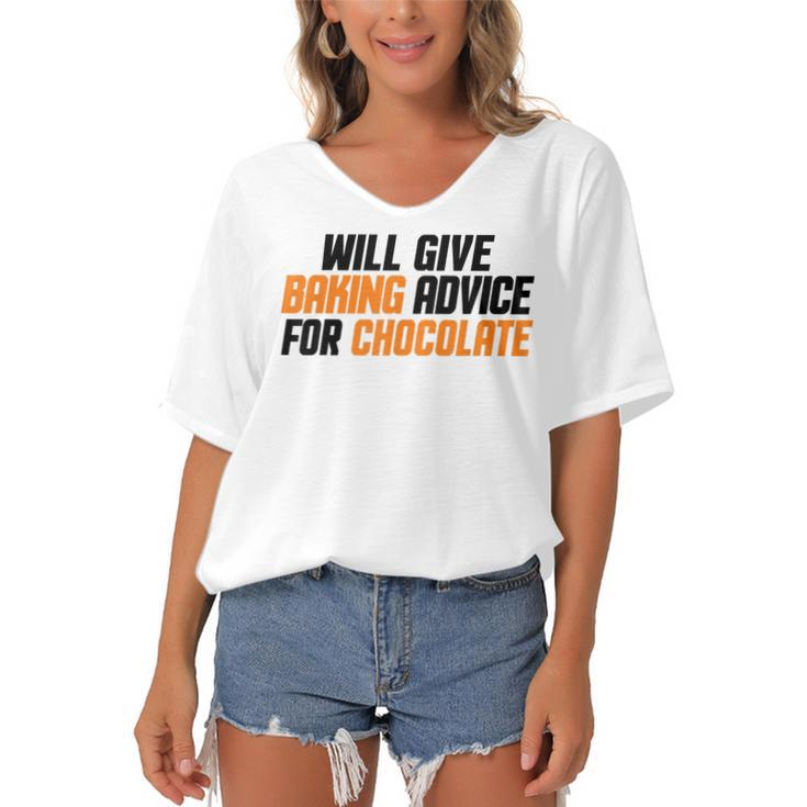 Funny Baker Chef Will Give Baking Advice For Chocolate  V2 Women's Bat Sleeves V-Neck Blouse
