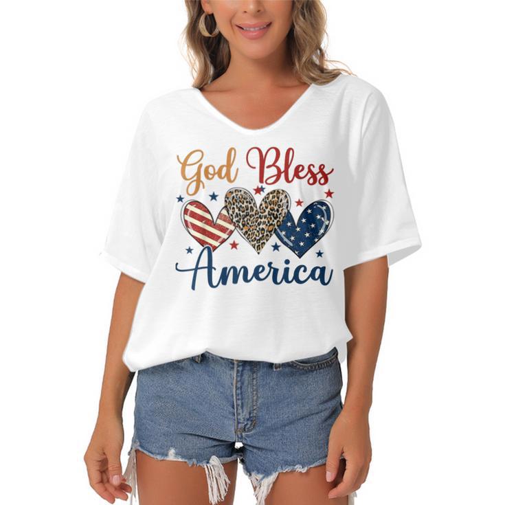 God Bless America Patriotic 4Th Of July American Christians Women's Bat Sleeves V-Neck Blouse