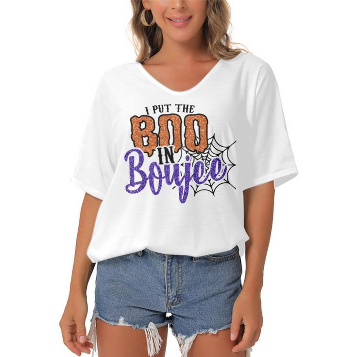 I Put The Boo In Boujee Funny Halloween Women's Bat Sleeves V-Neck Blouse