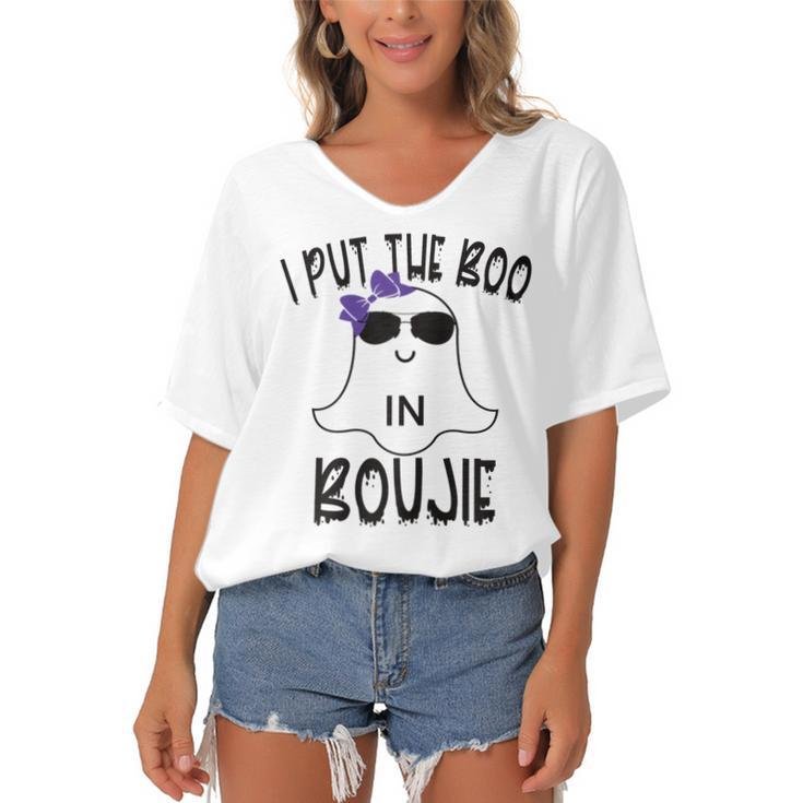 I Put The Boo In Boujie Funny Cute Halloween Costume Boujee  Women's Bat Sleeves V-Neck Blouse