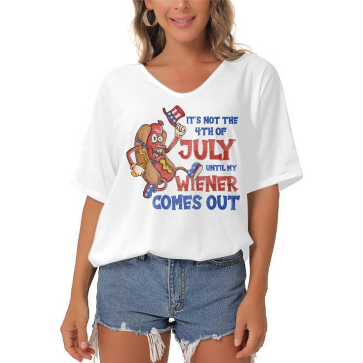 Its Not A Party Until My Wiener Comes Out 4Th Of July Wiener  V2  Women's Bat Sleeves V-Neck Blouse