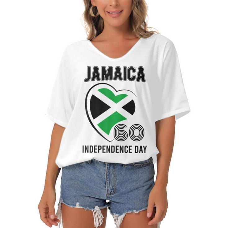 Jamaica 60Th Independence Day Jamaica 60 Independence Yellow  Women's Bat Sleeves V-Neck Blouse