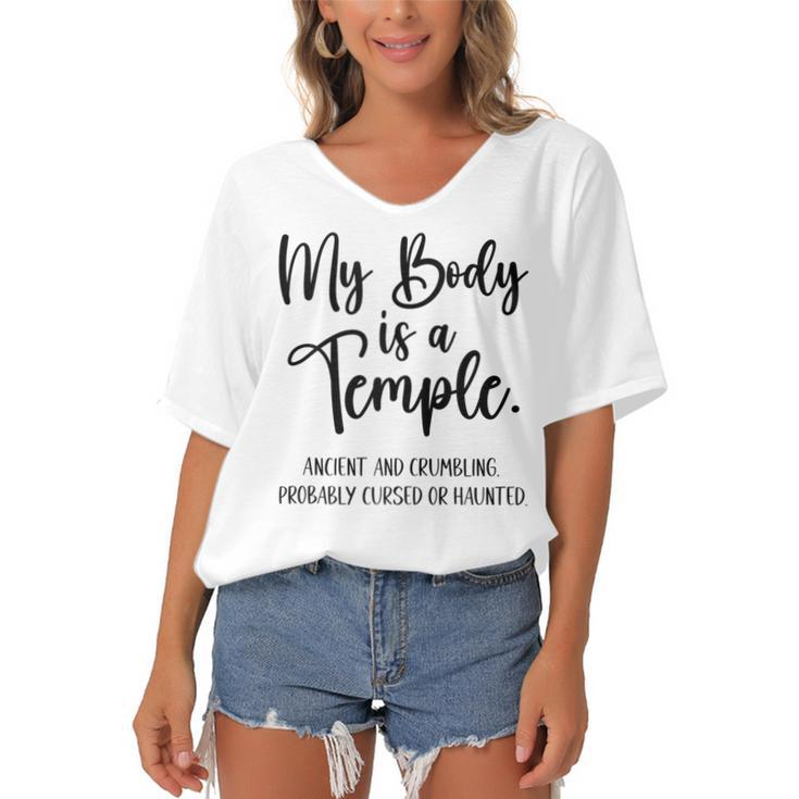 My Body Is A Temple Ancient & Crumbling Probably Cursed  V3 Women's Bat Sleeves V-Neck Blouse