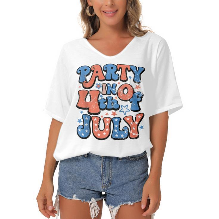 Party In The Usa Fourth Of July  4Th Of July Vintage  Women's Bat Sleeves V-Neck Blouse