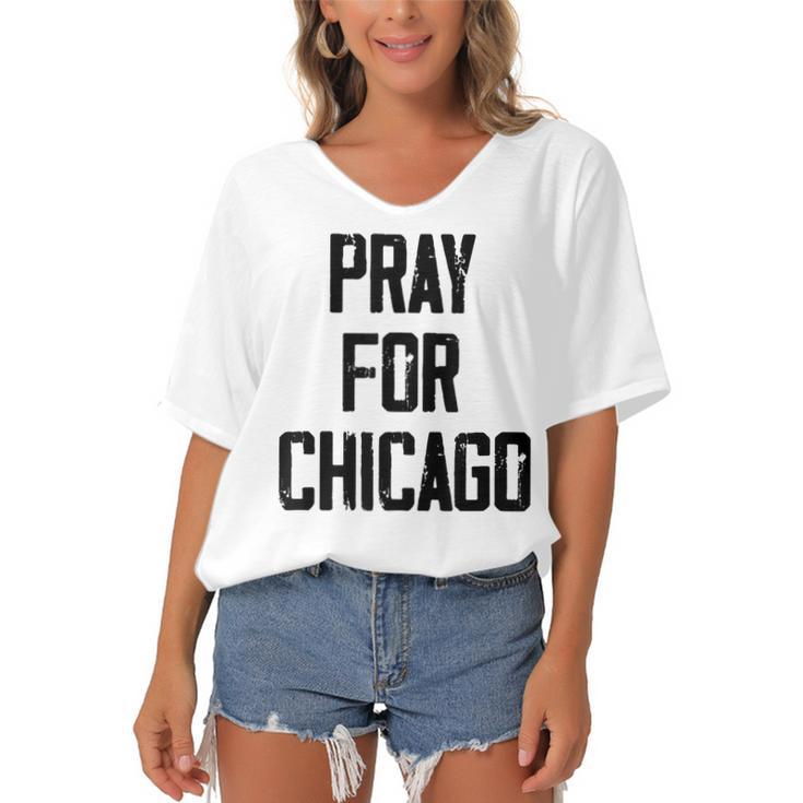 Pray For Chicago Chicago Shooting Support Chicago Women's Bat Sleeves V-Neck Blouse