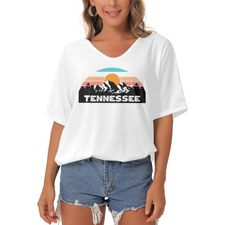 Tennessee Retro Vintage Sunset Mountain Tennessee Lovers Women's Bat Sleeves V-Neck Blouse