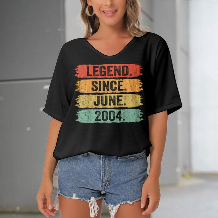 18Th Birthday Legend Since June 2004 18 Years Old Vintage Women's Bat Sleeves V-Neck Blouse