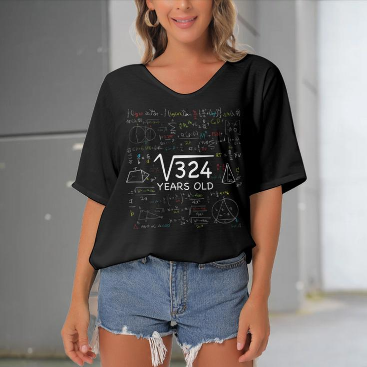18Th Math Birthday 18 Year Old Gift Square Root Of 324 Bday Women's Bat Sleeves V-Neck Blouse