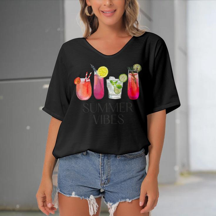 Summer Vibes Tropical Cocktail Drink Design For Beach Fun  Women's Bat Sleeves V-Neck Blouse