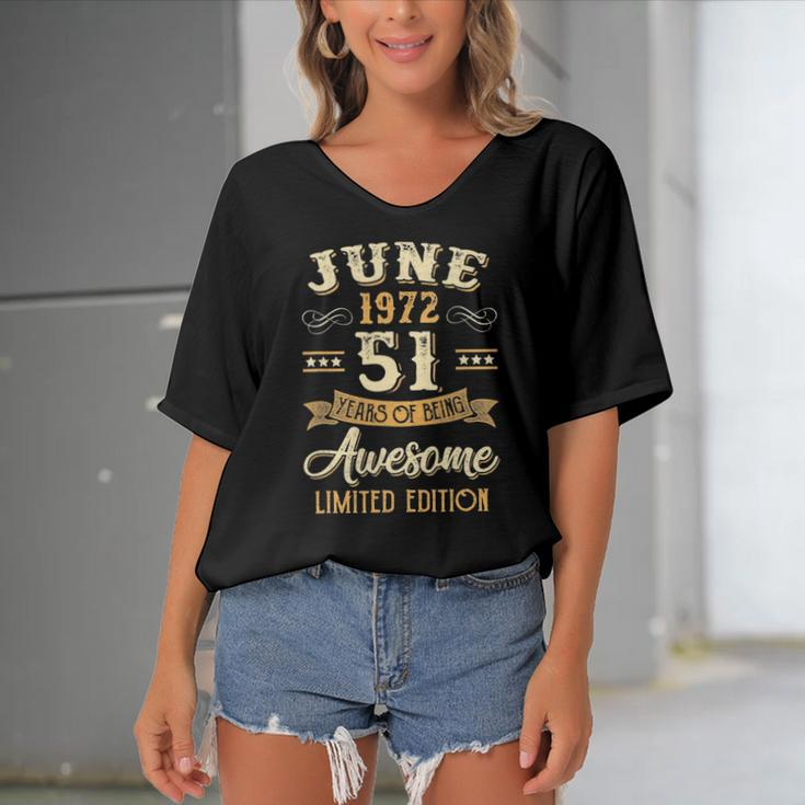 51 Years Awesome Vintage June 1972 51St Birthday Women's Bat Sleeves V-Neck Blouse