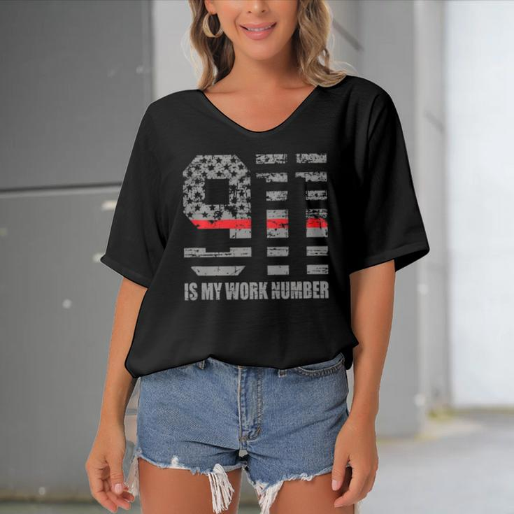911 Is My Work Number Funny Firefighter Hero Quote Women's Bat Sleeves V-Neck Blouse