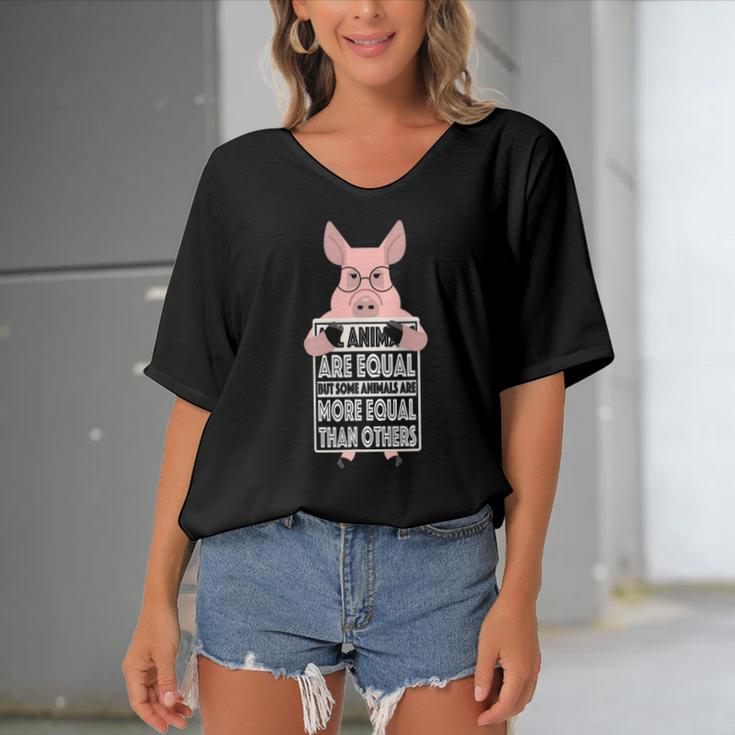 All Animals Are Equal Some Animals Are More Equal Women's Bat Sleeves V-Neck Blouse