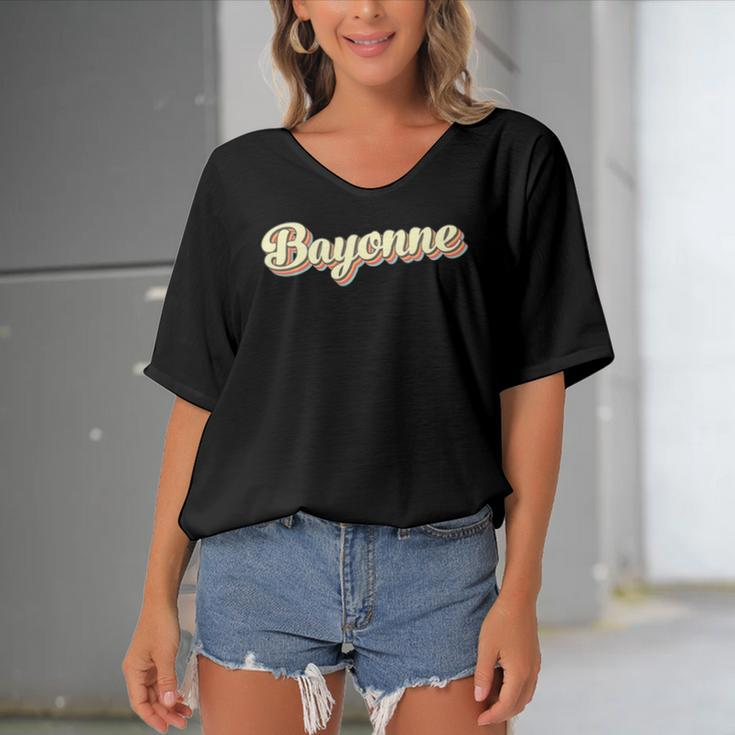 Bayonneretro Art Baseball Font Vintage Women's Bat Sleeves V-Neck Blouse