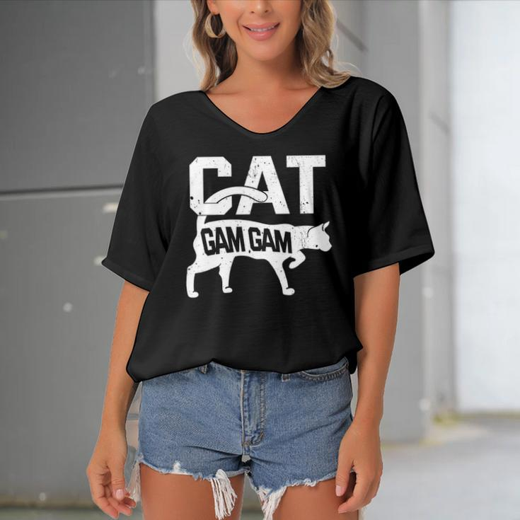 Cat Gam Gam Kitten Pet Owner Meow Women's Bat Sleeves V-Neck Blouse