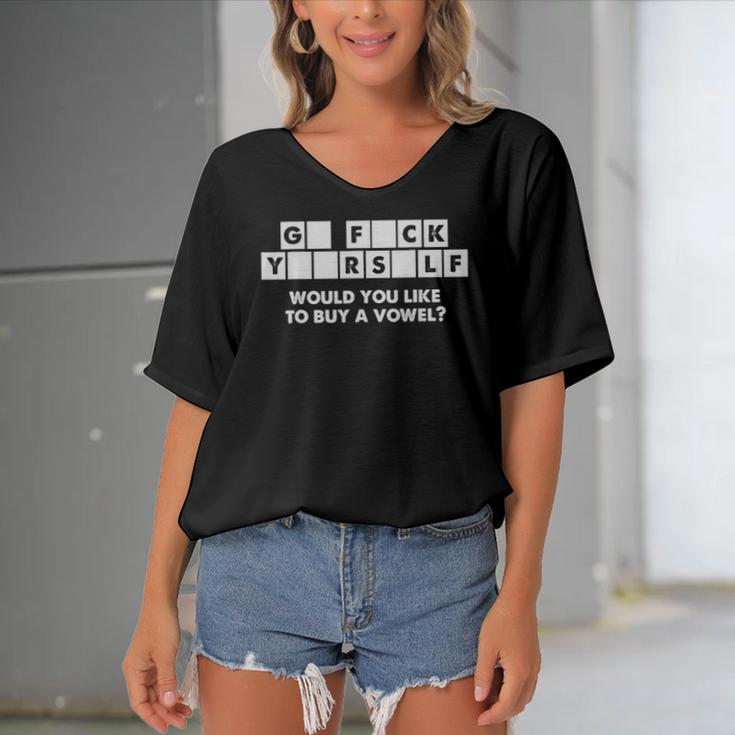 Crossword Go F Yourself Would You Like To Buy A Vowel Women's Bat Sleeves V-Neck Blouse