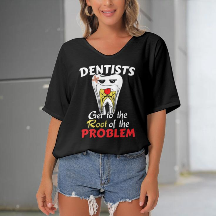 Dentist Root Canal Problem Quote Funny Pun Humor Women's Bat Sleeves V-Neck Blouse