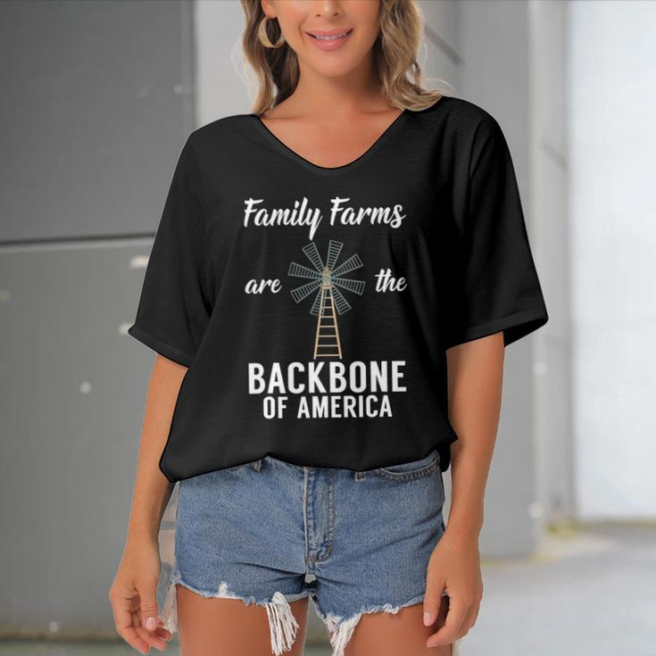 Family Farms Are The Backbone Of America Farm Lover Farming Women's Bat Sleeves V-Neck Blouse