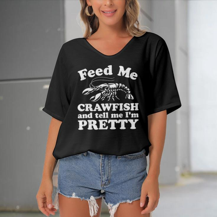Feed Me Crawfish And Tell Me Im Pretty Funny Boil Mardi Gras Women's Bat Sleeves V-Neck Blouse