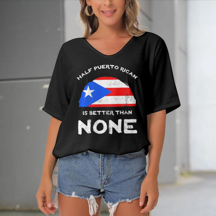 Half Puerto Rican Is Better Than None Pr Heritage Dna Women's Bat Sleeves V-Neck Blouse