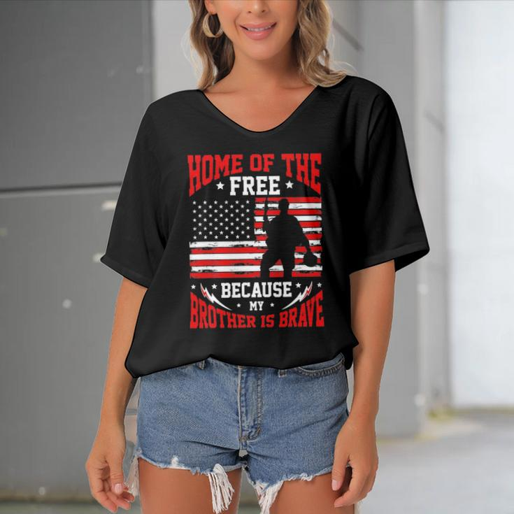 Home Of The Free Because My Brother Is Brave Soldier Women's Bat Sleeves V-Neck Blouse