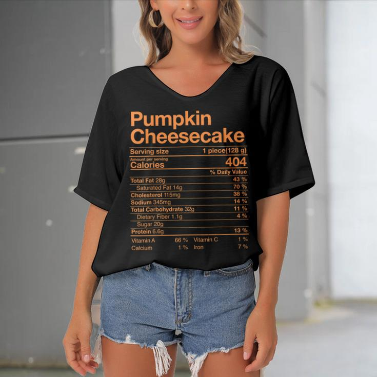 Pumpkin Cheesecake Nutrition Facts Thanksgiving Turkey Day V2 Women's Bat Sleeves V-Neck Blouse