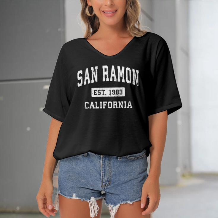San Ramon California Ca Vintage Established Sports Design Women's Bat Sleeves V-Neck Blouse
