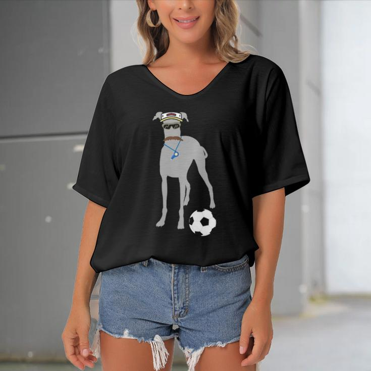 Soccer Gift Idea Fans- Sporty Dog Coach Hound Women's Bat Sleeves V-Neck Blouse