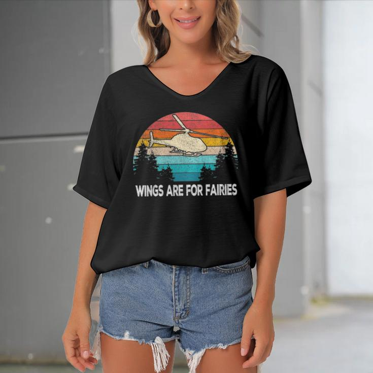 Wings Are For Fairies Funny Helicopter Pilot Retro Vintage Women's Bat Sleeves V-Neck Blouse