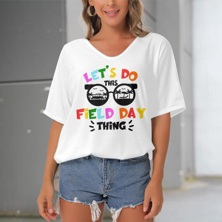 Field Day Thing Summer Kids Field Day 22 Teachers Colorful Women's Bat Sleeves V-Neck Blouse