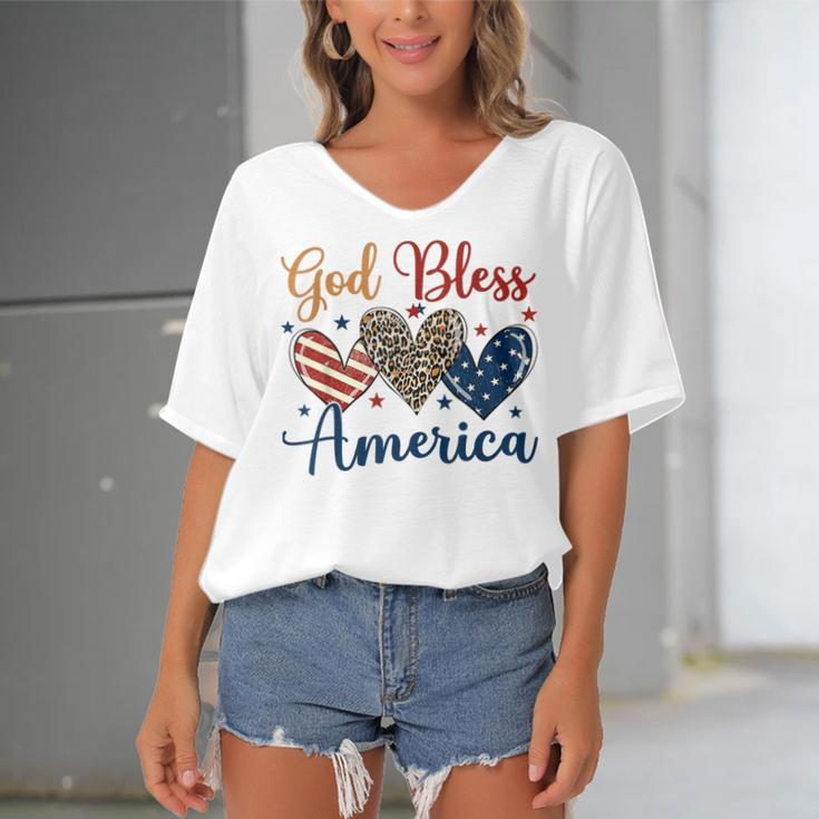 God Bless America Patriotic 4Th Of July American Christians Women's Bat Sleeves V-Neck Blouse