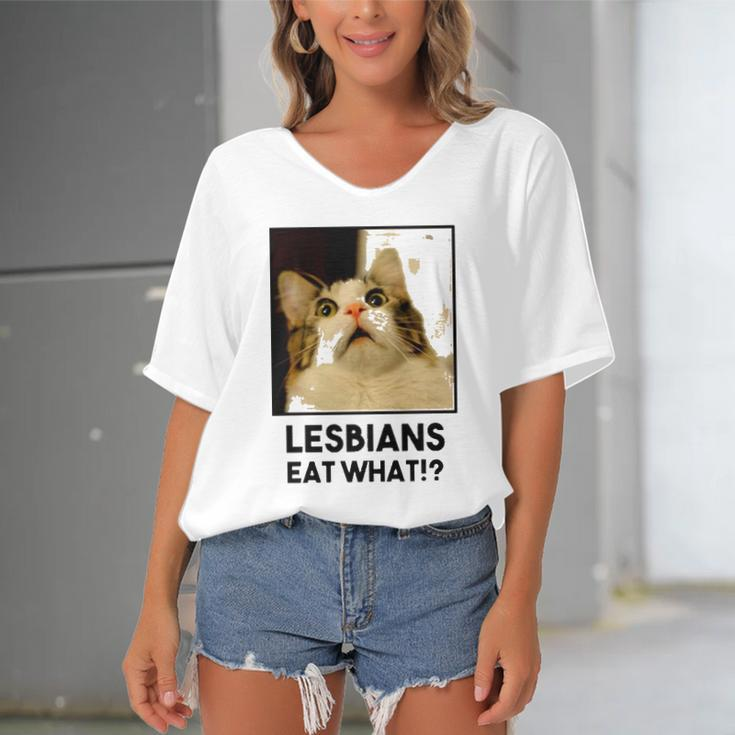 Lesbian Eat What Funny Cat Women's Bat Sleeves V-Neck Blouse