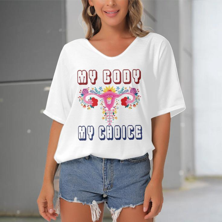 My Body My Choice Pro Roe Floral Uterus Women's Bat Sleeves V-Neck Blouse