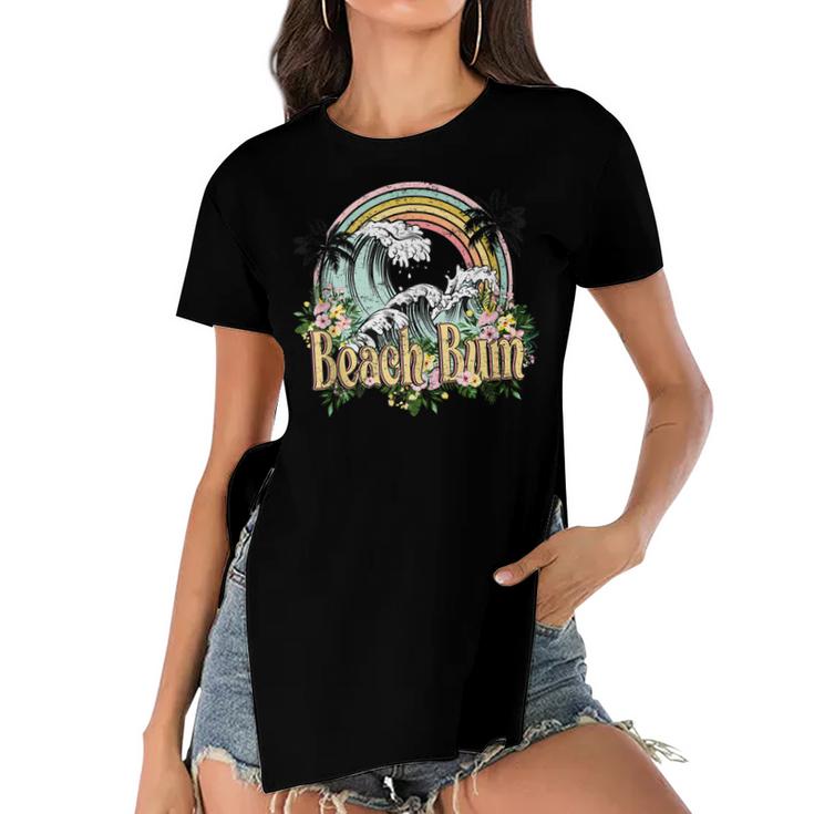 Vintage Retro Beach Bum Tropical Summer Vacation Gifts  Women's Short Sleeves T-shirt With Hem Split