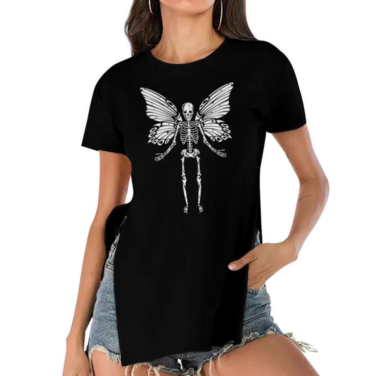 Fairycore Aesthetic Gothic Butterfly Skeleton Fairy Grunge Women's Short Sleeves T-shirt With Hem Split