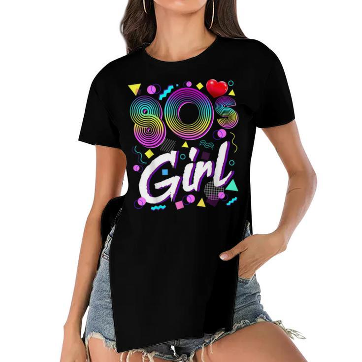 80S Girl Birthday Party Costume Retro Vintage Gift Women  V2 Women's Short Sleeves T-shirt With Hem Split