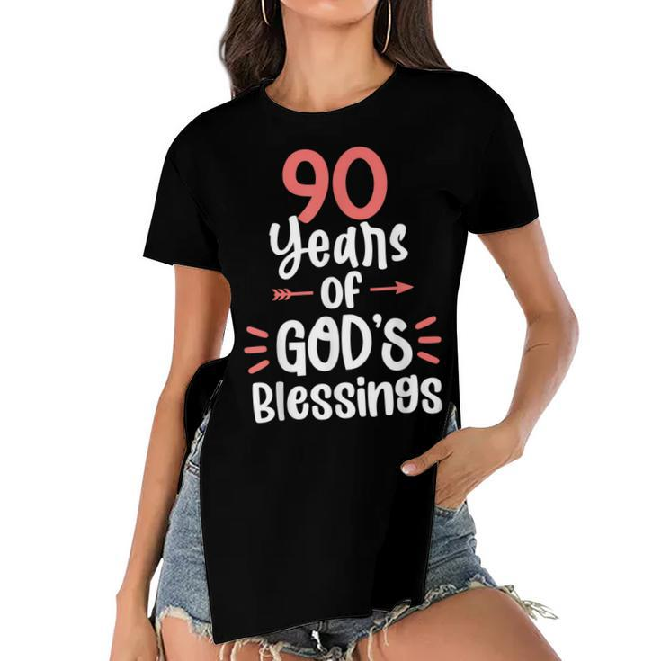 90 Years Of Gods Blessings 90 Year Old Happy 90Th Birthday  Women's Short Sleeves T-shirt With Hem Split