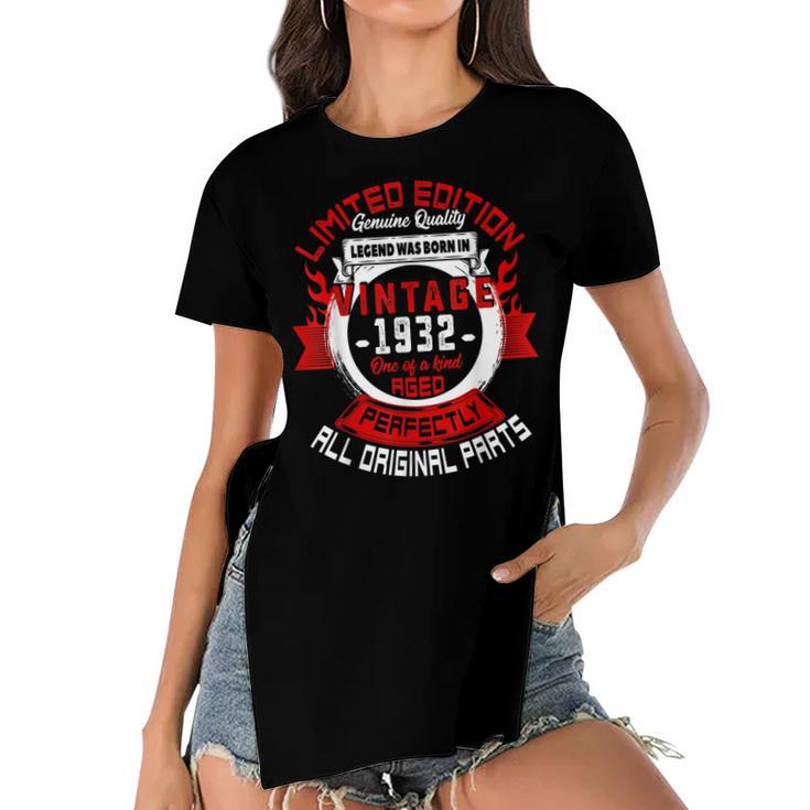 90Th Birthday Gift Vintage Legends Born In 1932 90 Years Old  Women's Short Sleeves T-shirt With Hem Split