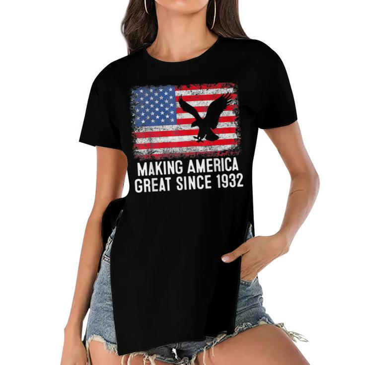 90Th BirthdayMaking America Great Since 1932  Women's Short Sleeves T-shirt With Hem Split