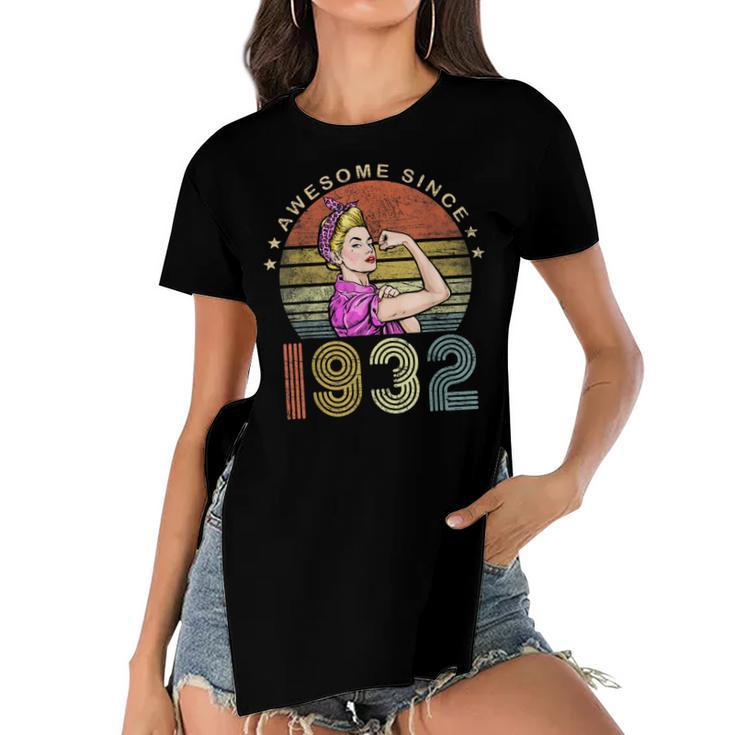 Awesome Since 1932 Vintage 1932 90Th Birthday 90 Years Old  Women's Short Sleeves T-shirt With Hem Split