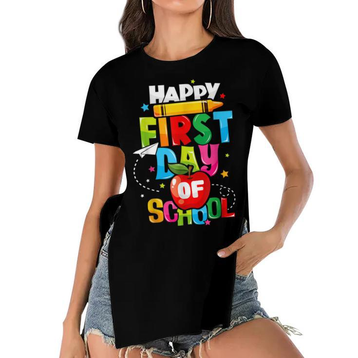 Back To School Teachers Kids Child Happy First Day Of School  Women's Short Sleeves T-shirt With Hem Split