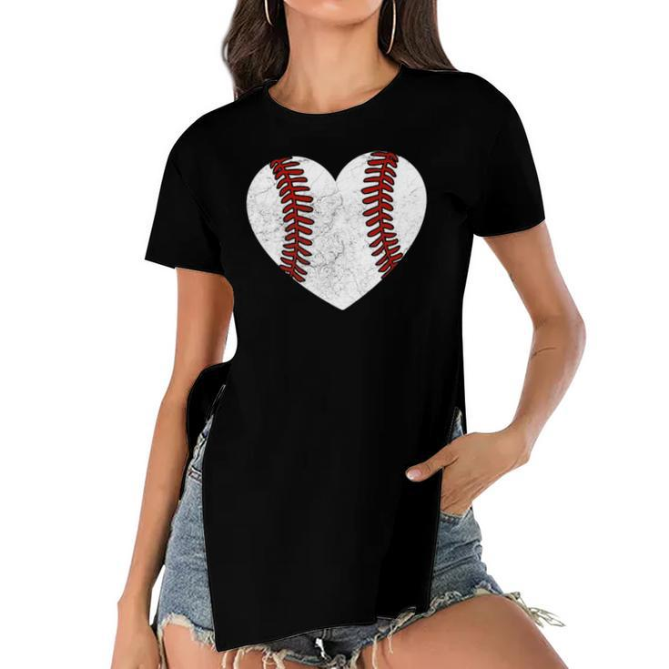 Baseball Heart Fun Mom Dad Men Women Softball Wife Women's Short Sleeves T-shirt With Hem Split
