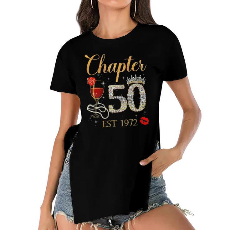 Chapter 50 Years Est 1972 50Th Birthday Red Rose Wine Crown Women's Short Sleeves T-shirt With Hem Split